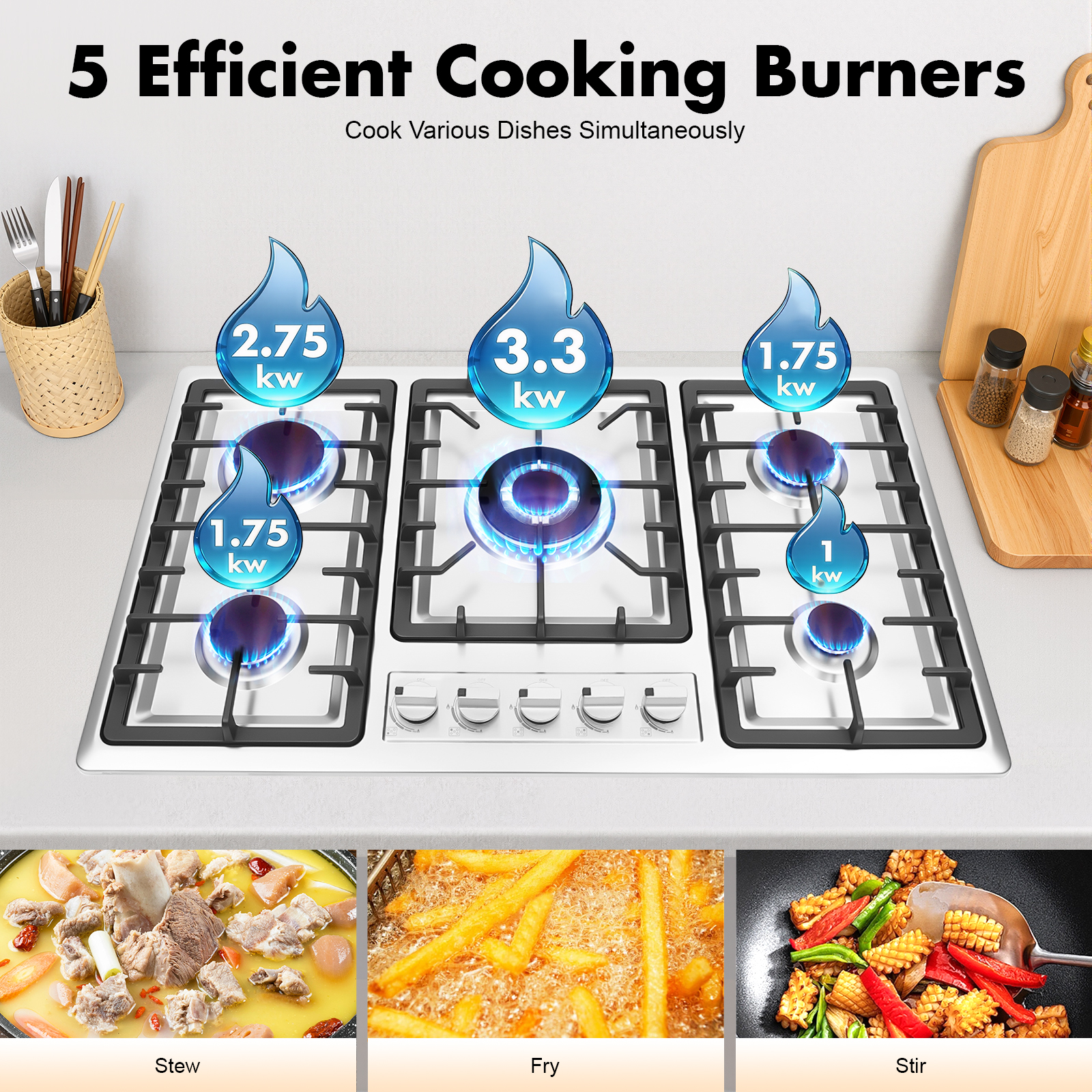 5 Burner Stainless Steel Gas S - Commercial Kitchen Stove บทวิจารณ์และราคา
