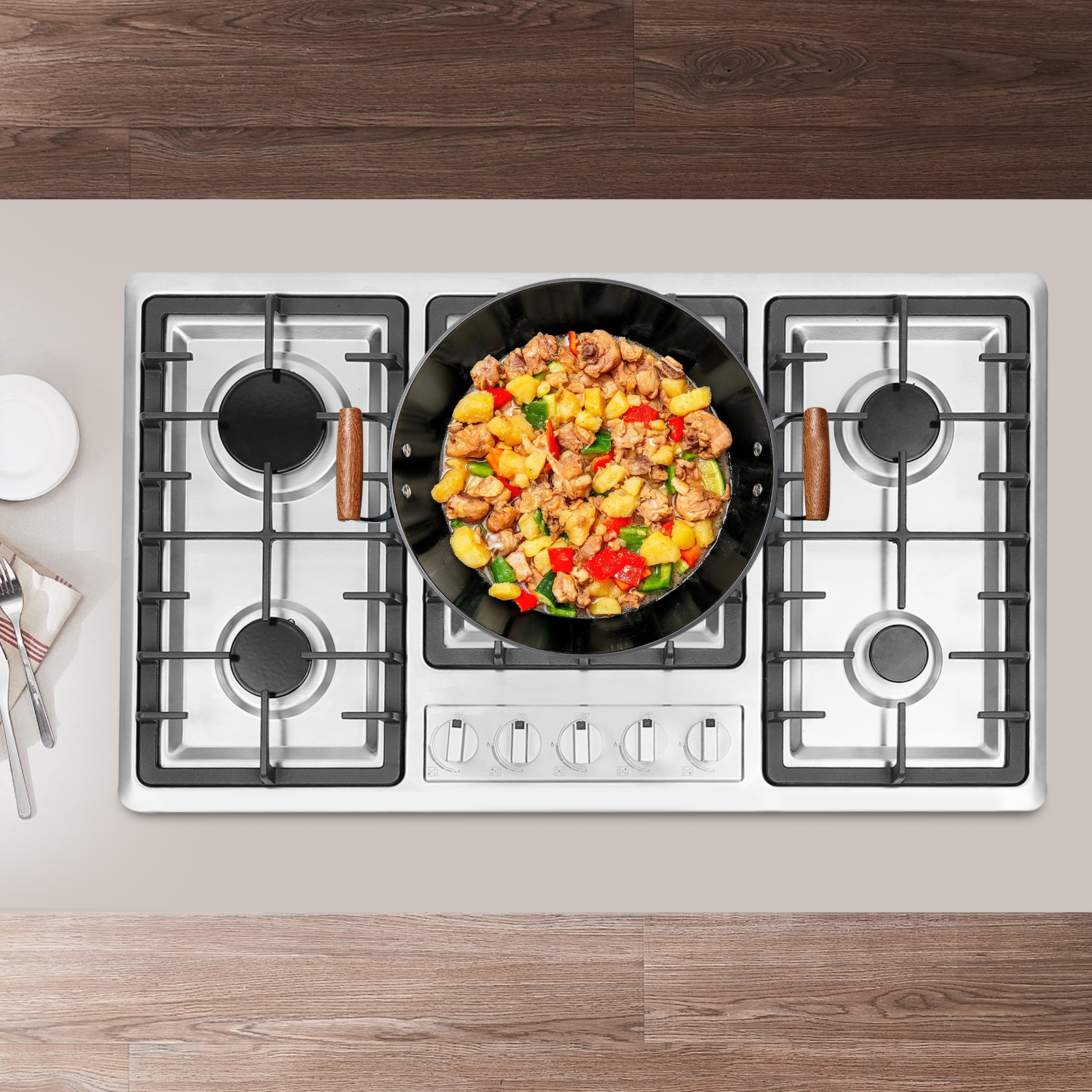 5 Burner Stainless Steel Gas S - Commercial Kitchen Stove บทวิจารณ์และราคา