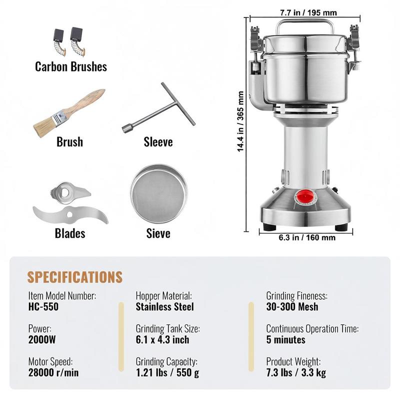 Dry Powder Grinder 550g For Ki - Commercial Kitchen Grinder บทวิจารณ์และราคา